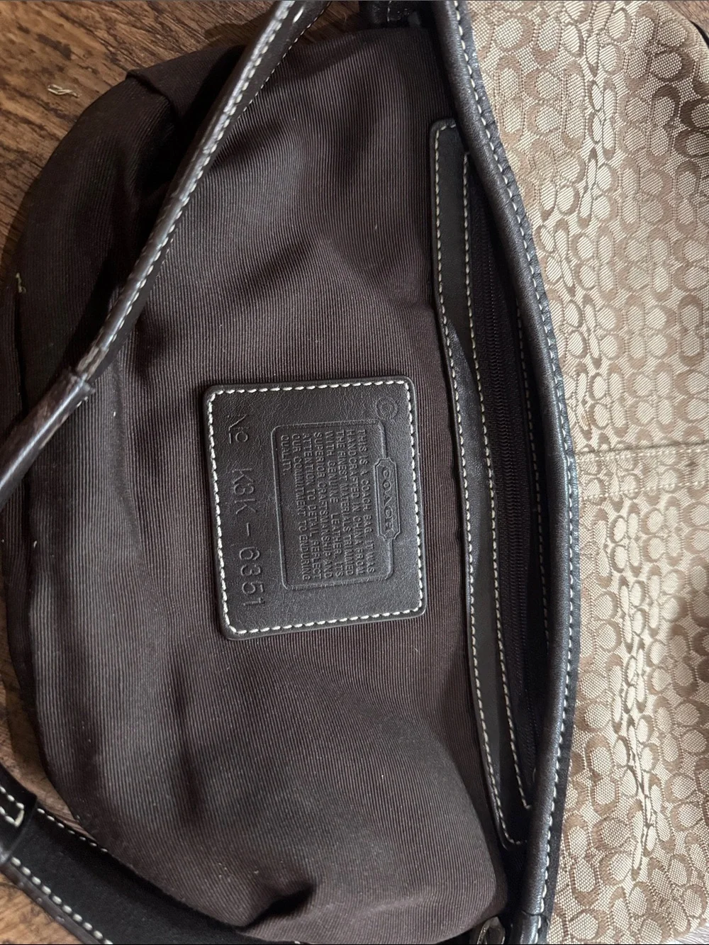 Coach Monogram Shoulder Bag in Khaki and Dark Brown k3k 6351 - Picture 3 of 4
